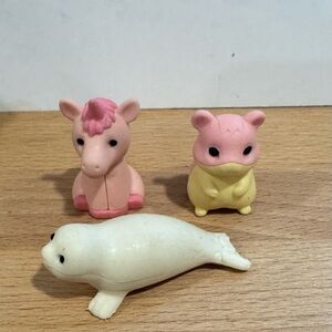 3 TY Beanie Erasers Mystic, Fluffball & Seamore - Iwaco Japanese Puzzle Erasers